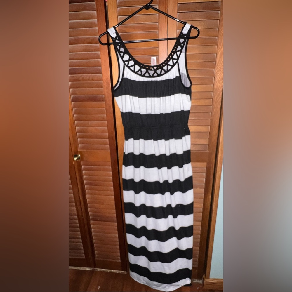 White and black striped dress